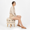 Buy Pouffe Stool in Boho Bali Style, Wood and Cotton - Jessie Bali Cream 60266 - prices
